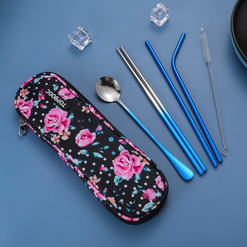 Topbooc Travel Utensils Reusable Silverware Set To Go Portable Cutlery Set with a Waterproof Carrying Case for Lunch Boxes Workplace Camping Picnic (GraBlue) - Image 3